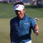 PGA pro K.J. Choi reacts to fans’ applause after making a putt for par during the second round of the Waste Management Phoenix Open on Friday, Jan 31, 2020, in Scottsdale, Ariz. (Tyler Drake/Arizona Sports)