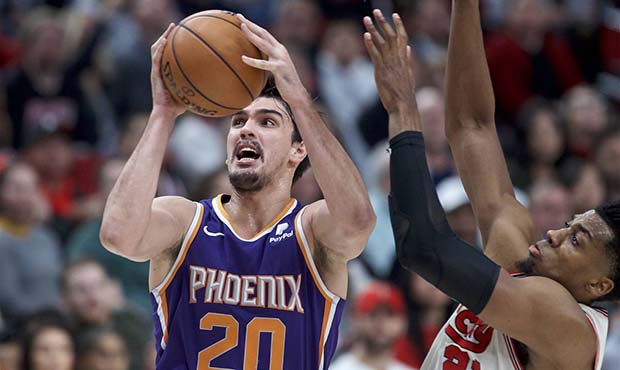 Phoenix Suns' Dario Saric poses for a photo during an NBA