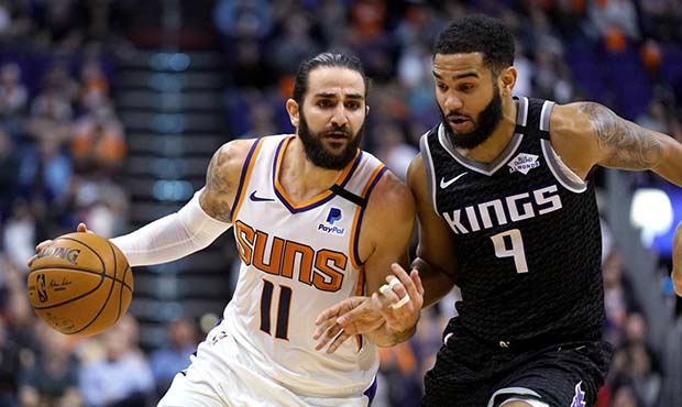 Phoenix Suns guard Ricky Rubio (11) drives against Sacramento Kings guard Cory Joseph during the se...