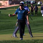 PGA pro Zach Johnson acknowledges the crowd after making a putt on the ninth hole during the second round of the Waste Management Phoenix Open, Friday, Jan. 31, 2020, in Scottsdale, Ariz. (Tyler Drake/Arizona Sports)