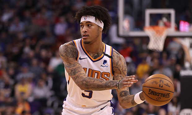 Kelly Oubre Jr. #3 of the Phoenix Suns handles the ball during the NBA game against the Golden Stat...