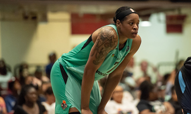 New York Liberty center Kia Vaughn (7) during the second half of the WNBA game between the Atlanta ...