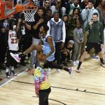 Miami Heat's Derrick Jones Jr. competes in basketball's NBA All-Star slam dunk contest Saturday, Feb. 15, 2020, in Chicago. (AP Photo/David Banks)