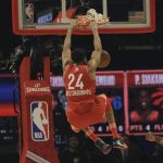 Giannis Antetokounmpo of the Milwaukee Bucks dunks during the first half of the NBA All-Star basketball game Sunday, Feb. 16, 2020, in Chicago. (AP Photo/Nam Huh)