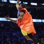 Los Angeles Lakers' Dwight Howard heads to the basket during the NBA All-Star Slam Dunk contest in Chicago, Saturday, Feb. 15, 2020. (AP Photo/Nam Y. Huh)