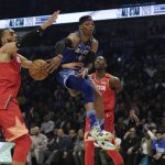 Russell Westbrook of the Houston Rockets passes during the first half of the NBA All-Star basketball game Sunday, Feb. 16, 2020, in Chicago. (AP Photo/Nam Huh)