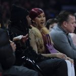 Cardi B and Offset are seen during the first half of the NBA All-Star basketball game Sunday, Feb. 16, 2020, in Chicago. (AP Photo/Nam Huh)