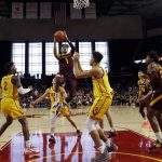 Arizona State guard Remy Martin (1) drives to the basket during the first half of an NCAA college basketball game against Southern California Saturday, Feb. 29, 2020, in Los Angeles. (AP Photo/Marcio Jose Sanchez)
