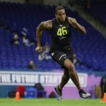 South Carolina State offensive lineman Alex Taylor runs a drill at the NFL football scouting combine in Indianapolis, Friday, Feb. 28, 2020. (AP Photo/Michael Conroy)