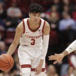 Stanford guard Tyrell Terry (3) dribbles the ball during the first half of the team's NCAA college basketball game against Arizona State in Stanford, Calif., Thursday, Feb. 13, 2020. (AP Photo/Jeff Chiu)