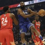 James Harden of the Houston Rockets looks to pass during the first half of the NBA All-Star basketball game Sunday, Feb. 16, 2020, in Chicago. (AP Photo/Nam Huh)