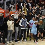 Miami Heat's Derrick Jones Jr. competes in the NBA All-Star slam dunk contest Saturday, Feb. 15, 2020, in Chicago. (AP Photo/David Banks)