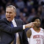 Houston Rockets head coach Mike D'Antoni argues with officials during the first half of an NBA basketball game against the Phoenix Suns, Friday, Feb. 7, 2020, in Phoenix. (AP Photo/Ross D. Franklin)