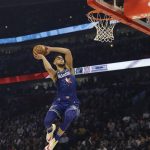 Ben Simmons of the Philadelphia 76ers dunks during the first half of the NBA All-Star basketball game Sunday, Feb. 16, 2020, in Chicago. (AP Photo/Nam Huh)