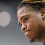 Ohio State defensive lineman Chase Young listens during a press conference at the NFL football scouting combine in Indianapolis, Thursday, Feb. 27, 2020. (AP Photo/AJ Mast)