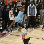 Miami Heat's Derrick Jones Jr. goes up for a dunk during the NBA All-Star slam dunk contest Saturday, Feb. 15, 2020, in Chicago. (AP Photo/David Banks)