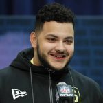 Ohio State offensive lineman Jonah Jackson speaks during a press conference at the NFL football scouting combine in Indianapolis, Wednesday, Feb. 26, 2020. (AP Photo/Charlie Neibergall)