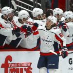 Washington Capitals left wing Carl Hagelin (62) celebrates his goal against the Arizona Coyotes during the second period of an NHL hockey game Saturday, Feb. 15, 2020, in Glendale, Ariz. (AP Photo/Ross D. Franklin)