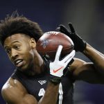 Liberty wide receiver Antonio Gandy-Golden runs a drill at the NFL football scouting combine in Indianapolis, Thursday, Feb. 27, 2020. (AP Photo/Charlie Neibergall)