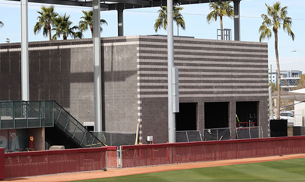 The new hitting facility is under construction at Farrington Stadium with the expected completion i...