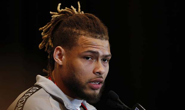Kansas City Chiefs strong safety Tyrann Mathieu (32) speaks during a news conference on Thursday, J...