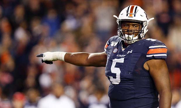 Auburn defensive tackle Derrick Brown (5) lines up against Georgia during the second half of an NCA...