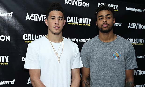 Pro Basketball Players D'Angelo Russell and Devin Booker visit Infinity Ward for a "Call of Duty: I...