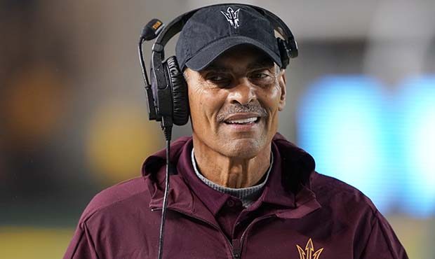 Head coach Herm Edwards of the Arizona State Sun Devils looks on from the sidelines against the Cal...
