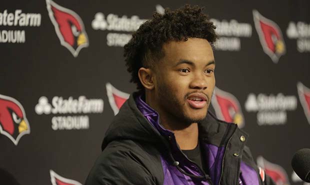 Arizona Cardinals quarterback Kyler Murray talks to reporters during a post-game news conference fo...