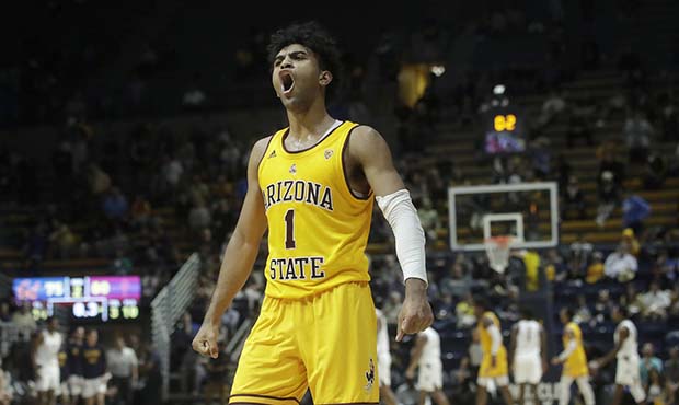 Arizona State guard Remy Martin (1) yells after his team defeated California in an NCAA college bas...