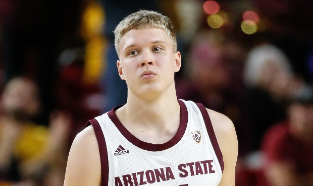 Arizona State Sun Devils guard Elias Valtonen (11) looks on during the college basketball game betw...