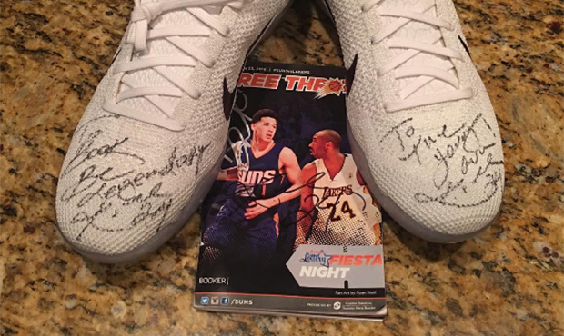 Kobe Bryant's signed shoes given to Devin Booker as a gift. (Instagram photo/@DBook)...