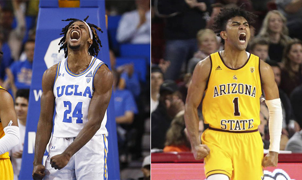 Left: UCLA forward Jalen Hill. (AP Photo/ Ringo H.W. Chiu). Right: Arizona State guard Remy Martin ...