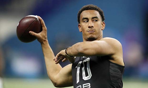 Utah State quarterback Jordan Love works out at the NFL football scouting combine in Indianapolis. ...