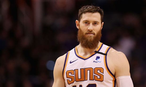 Aron Baynes #46 of the Phoenix Suns walks on the court during the second half the NBA game against ...