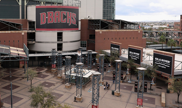 Chase Field, home of the Arizona Diamondbacks, is shown on March 12, 2020 in Phoenix, Arizona.  Man...