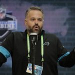 FILE - In this Feb. 25, 2020, file photo, Carolina Panthers head coach Matt Rhule speaks during a press conference at the NFL football scouting combine in Indianapolis  The 2020 NFL Draft is April 23-25.(AP Photo/Michael Conroy, File)