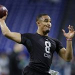
              FILE - In this Feb. 27, 2020, file photo, Oklahoma quarterback Jalen Hurts runs a drill at the NFL football scouting combine in Indianapolis. Hurts was selected by the Philadelphia Eagles in the second round of the NFL football draft Friday, April 24, 2020. (AP Photo/Michael Conroy, File)
            