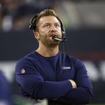 FILE - In this Aug. 29, 2019, file photo, Los Angeles Rams' Sean McVay looks up at the scoreboard during the first half of a preseason NFL football game against the Houston Texans in Houston. A year ago at this time, the Los Angeles Rams were fresh off a Super Bowl trip and back-to-back NFC West titles. Now they seem to be looking up at the competition in the NFL's toughest division. (AP Photo/Kevin M. Cox, File)