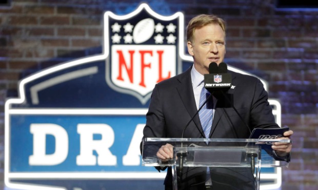 NFL Commissioner Roger Goodell speaks ahead of the first round at the NFL football draft in Nashvil...