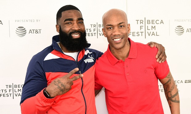 NEW YORK, NEW YORK - APRIL 27: God Shammgod and Stephon Marbury attend the "A Kid From Coney Island...