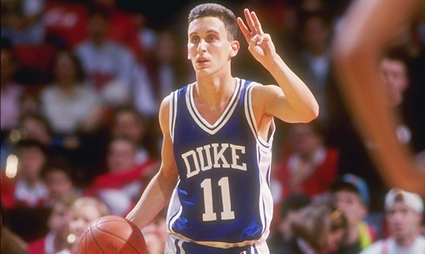30 Jan 1993: Guard Bobby Hurley of the Duke Blue Devils moves the ball during a game against the Ma...