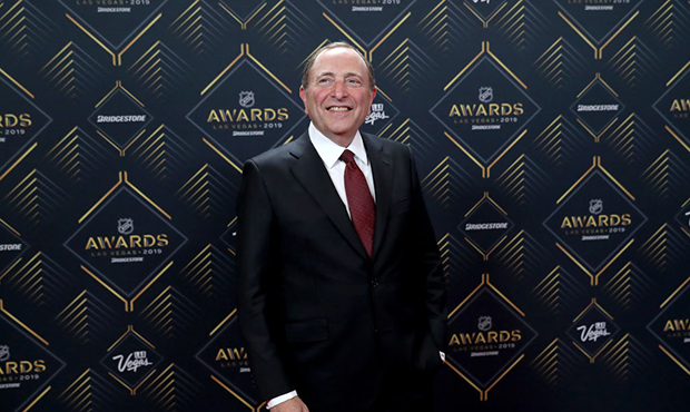 NHL commissioner Gary Bettman arrives at the 2019 NHL Awards at the Mandalay Bay Events Center on J...