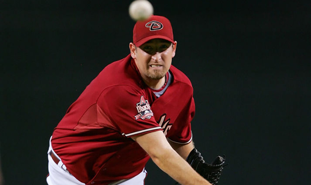 Brandon Webb #17 of the Arizona Diamondbacks pitches during a game against the Pittsburgh Pirates a...