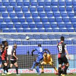 Hoffenheim's Togolese forward Ihlas Bebou, center, fails to score past Hertha's Norwegian goalkeeper Rune Jarstein during the Bundesliga soccer match between TSG 1899 Hoffenheim and Hertha BSC Berlin in Sinsheim, Germany, Saturday, May 16, 2020. The German Bundesliga becomes the world's first major soccer league to resume after a two-month suspension because of the coronavirus pandemic. (Thomas Kienzle/AFP pool via AP)