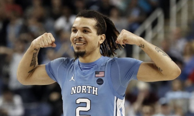 North Carolina guard Cole Anthony (2) reacts during the second half of an NCAA college basketball g...