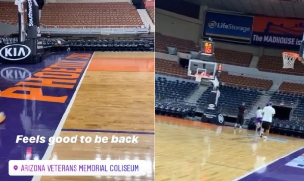 A screenshot from Jevon Carter's Instagram account showing the Phoenix Suns' court at Arizona Veter...