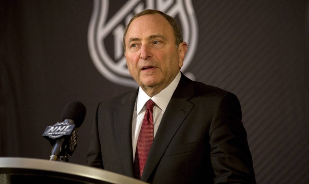 FILE - In this Dec. 4, 2018, file photo, National Hockey League Commissioner Gary Bettman speaks at...