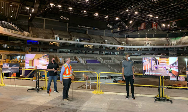 Suns president Jason Rowley and general manager James Jones preview the progress made on renovation...