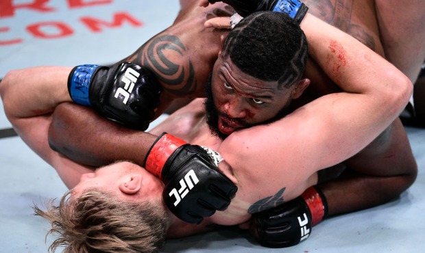 Curtis Blaydes battles Alexander Volkov of Russia in their heavyweight bout during the UFC Fight Ni...